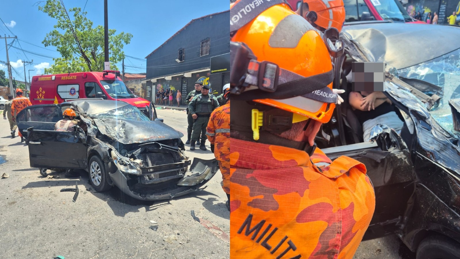 Motorista foge após colisão com ônibus e abandona esposa presa às ferragens em Fortaleza​‌​