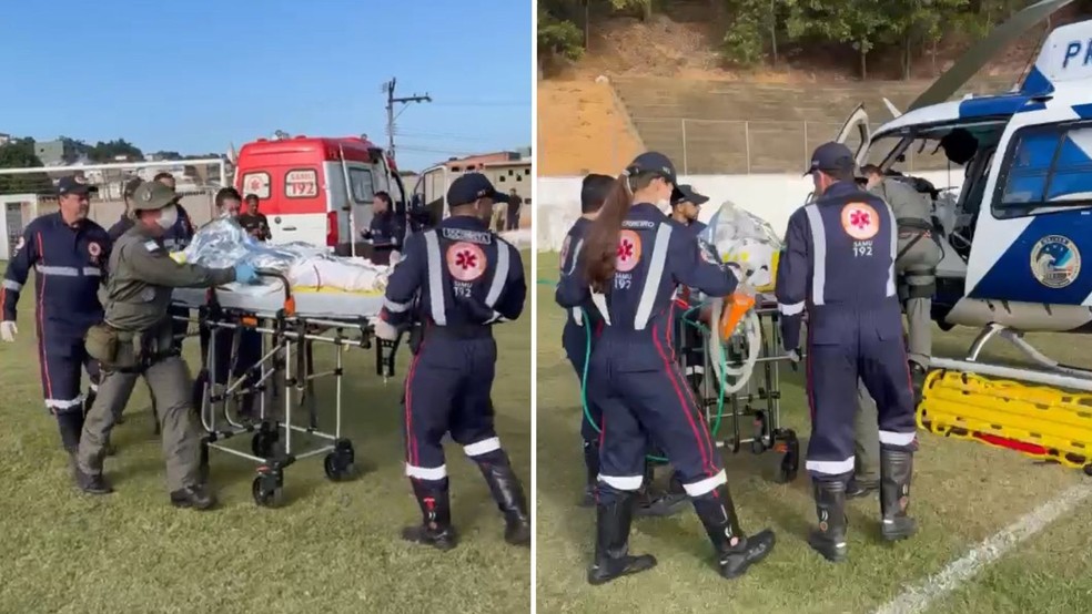 Explosão seguida de incêndio deixa 4 trabalhadores da colheita de café feridos em Vila Valério, no Espírito Santo — Foto: Reprodução/Notaer