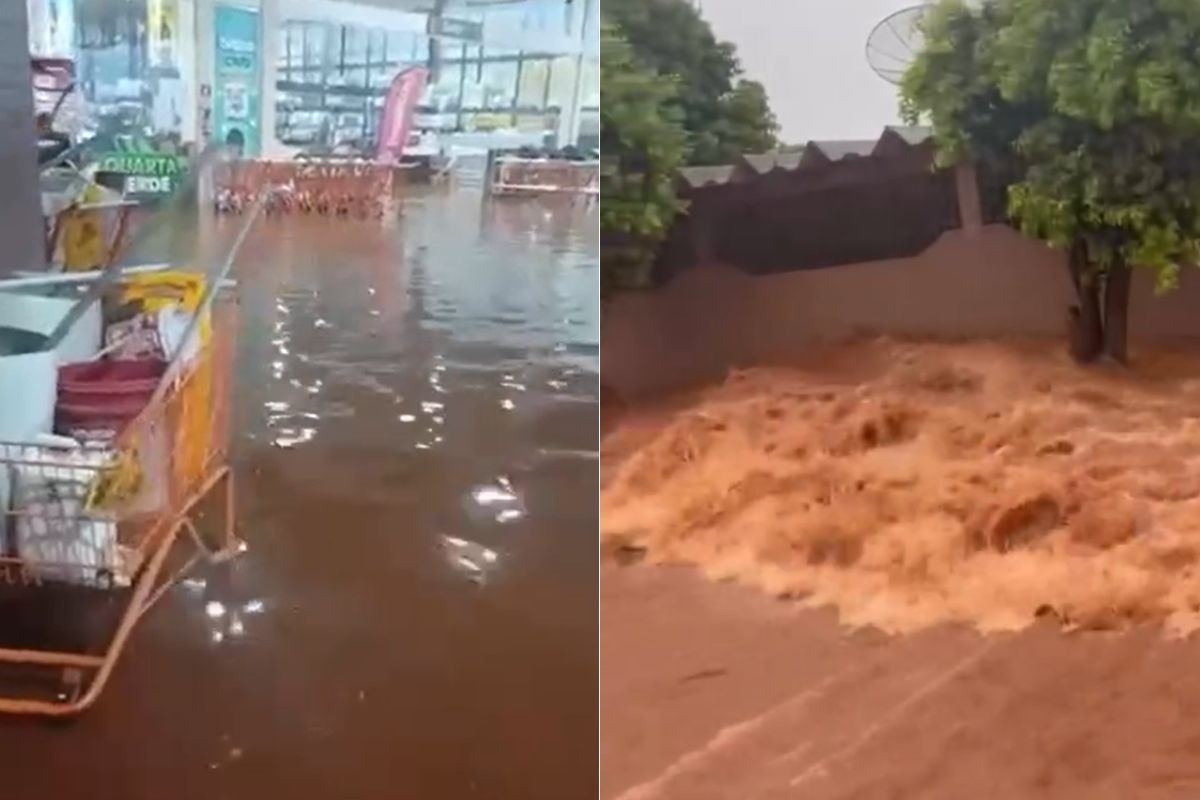 Com mais de 120 milímetros em minutos, forte chuva deixa cidade de MS embaixo d'água