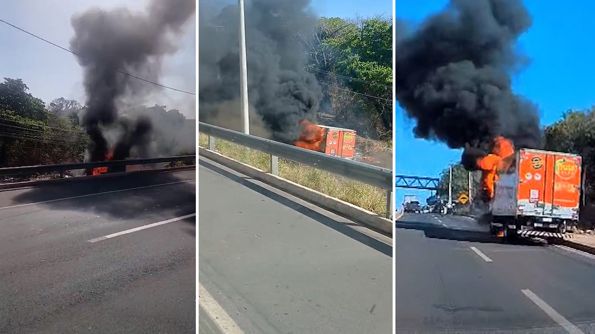 Caminhão carregado com polpas de frutas pega fogo na BR-316, em Teresina