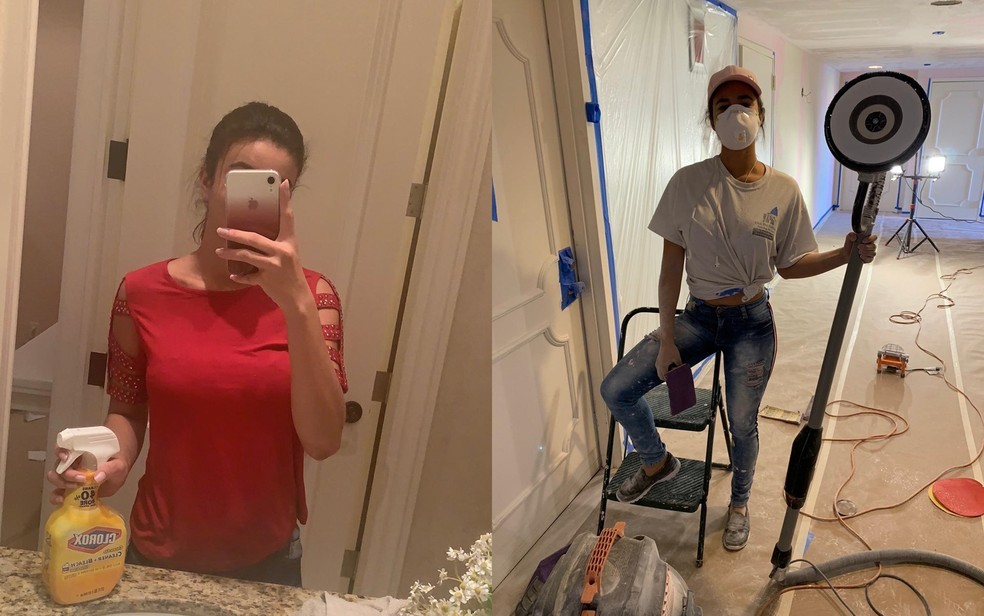 Antes de se tornar piloto nos Estados Unidos, Fabricia Azevedo trabalhou como faxineira e na construção civil — Foto: Arquivo pessoal/ Fabricia Azevedo