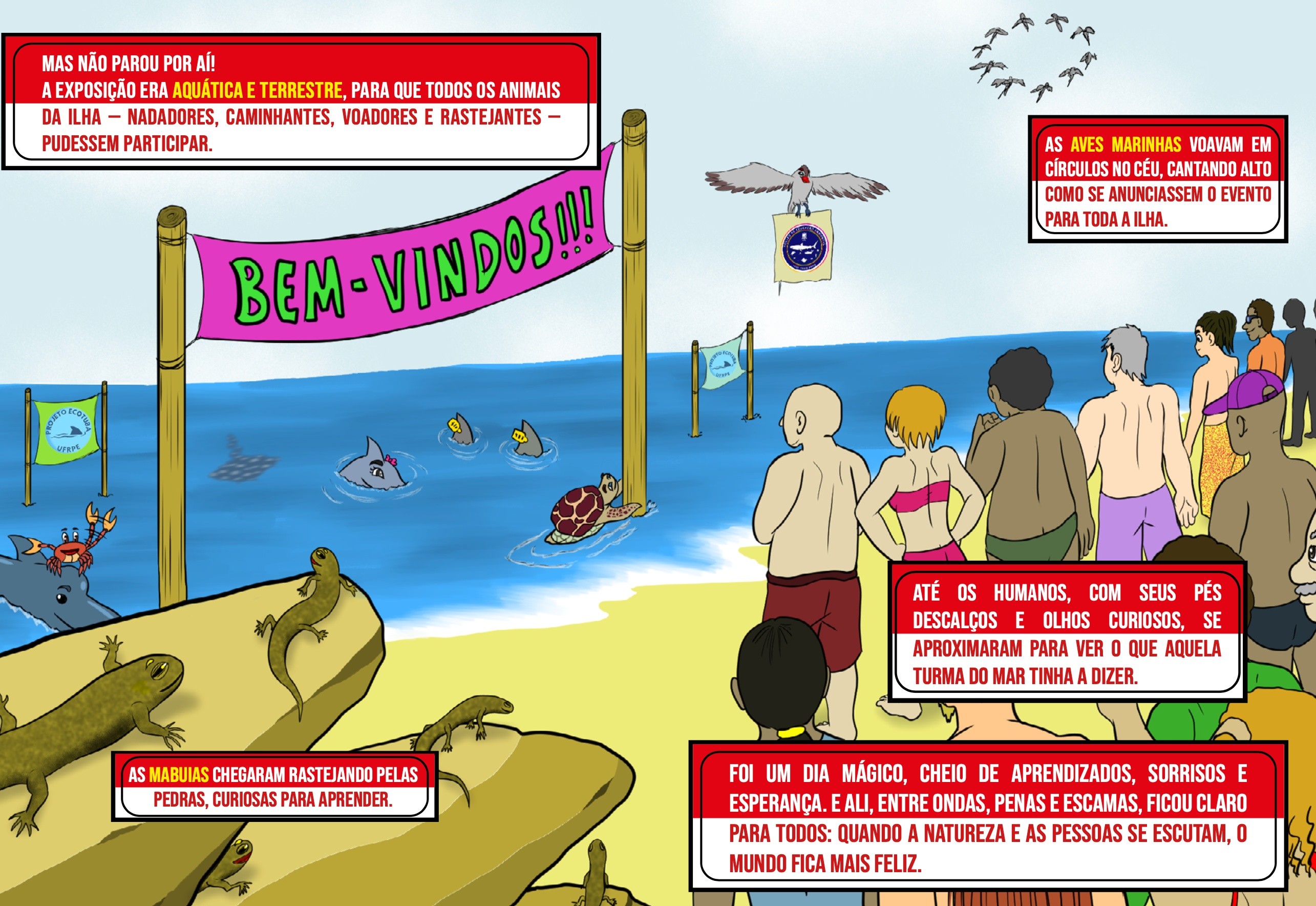 Ação ambiental em Fernando de Noronha apresenta livro infantil sobre tubarões e vida marinha para evitar incidentes