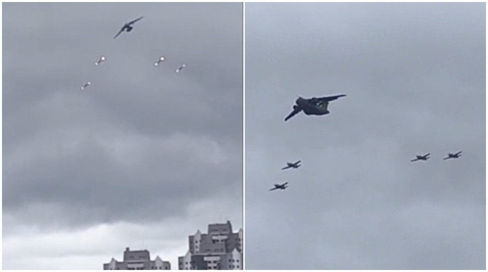 Aviões da esquadrilha da fumaça chamam a atenção no céu de SP antes da Fórmula 1 em Interlagos — Foto: Reprodução/TV Globo