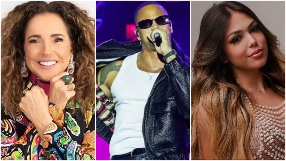 Daniela Mercury, Léo Santana e Melody estão entre as atrações do Carnaval de Aracati 2026. — Foto: Célia Santos / Divulgação/ Laécio Lacerda/ Divulgação