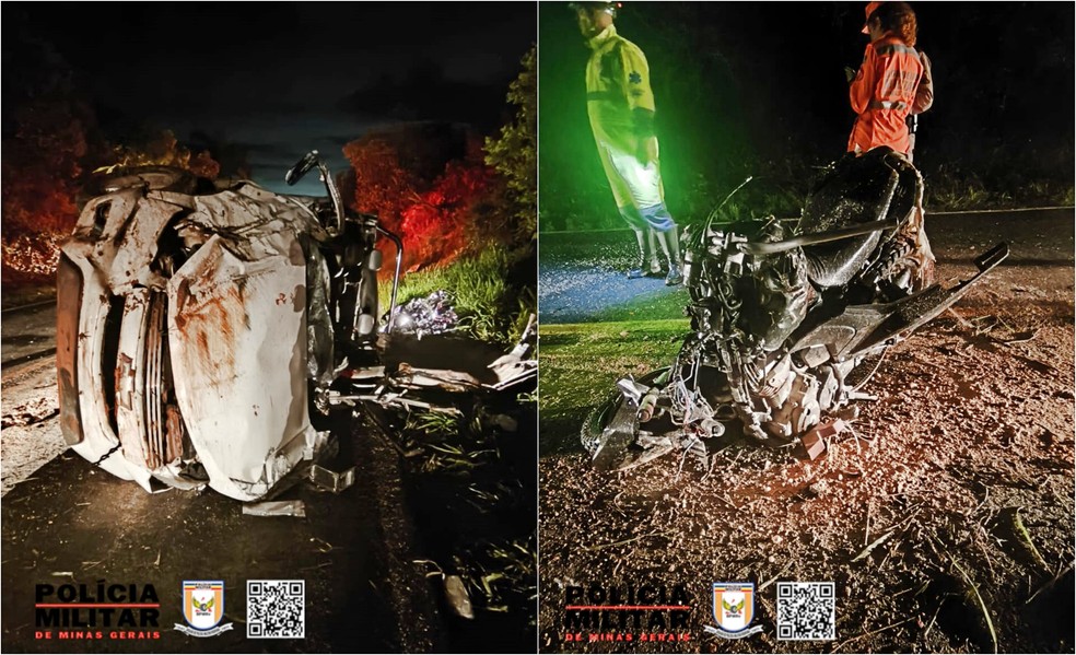 Batida entre moto e picape deixa dois condutores mortos e duas passageiras feridas na MG-290, em Pouso Alegre, MG — Foto: Polícia Militar Rodoviária
