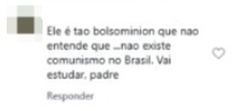 Internauta criticou o Frei Gilson na rede social Instagram após declarações sobre comunismo — Foto: Reprodução