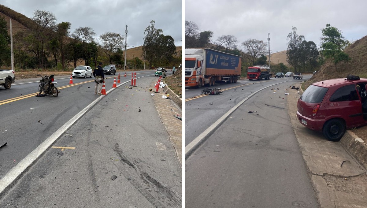 Motociclista morre em acidente com carro na BR-116, em Santa Rita de Minas