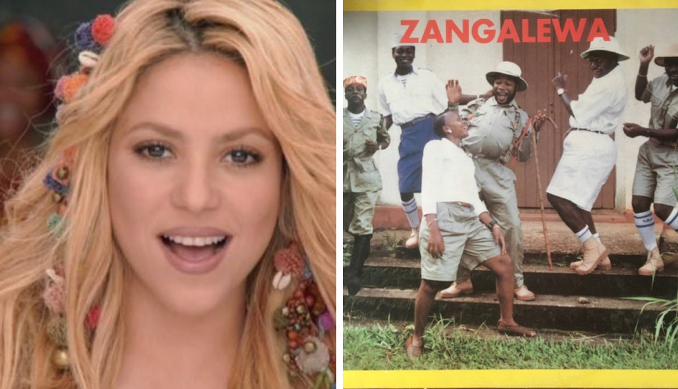 Shakira e a banda camaronesa Golden Sounds (que virou Zangalewa) — Foto: Reprodução