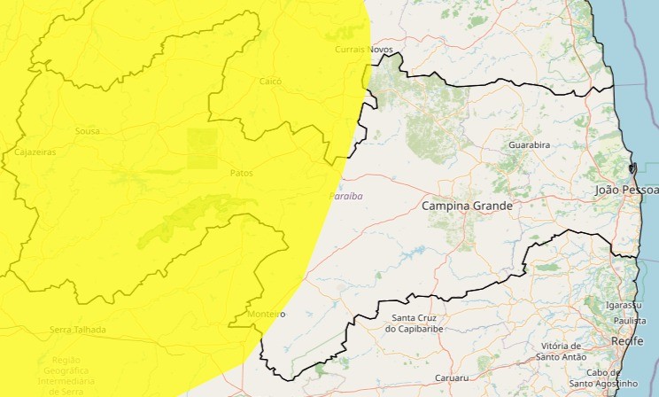 Inmet emite alerta de baixa umidade para mais de 100 cidades da Paraíba; veja a lista