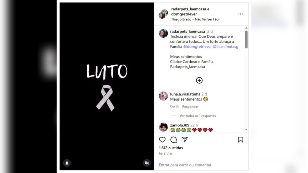 No post que anunciou sua morte, os comentários refletem o impacto de sua perda — Foto: Reprodução/Instagram