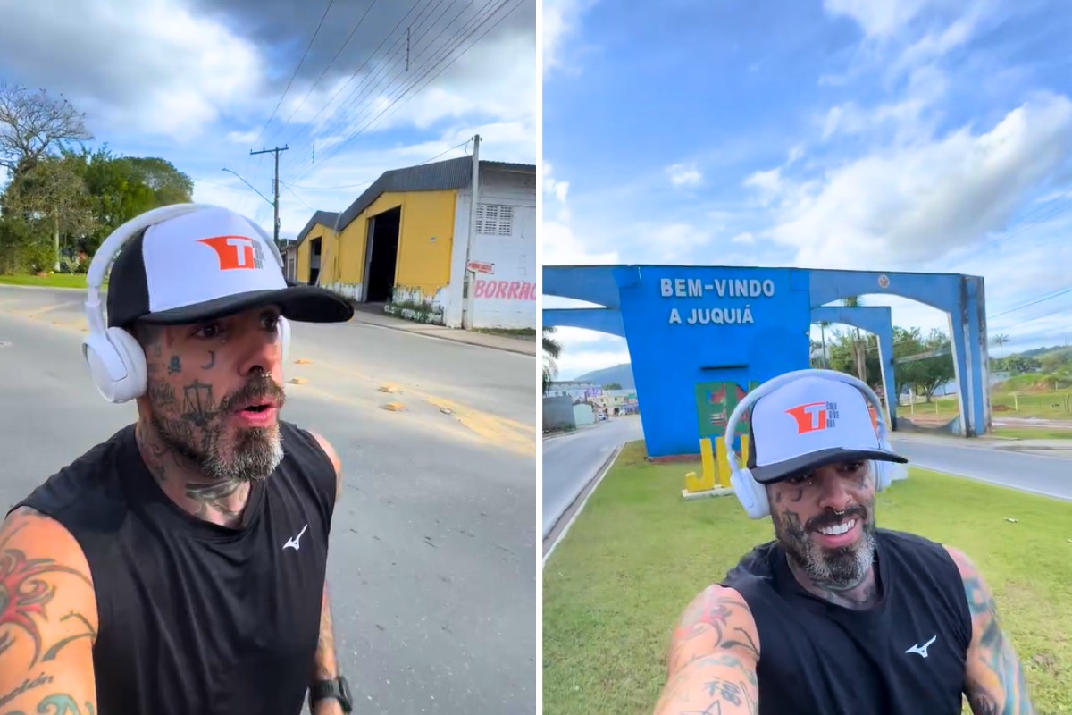 Tico Santa Cruz corre em rodovia após pneu de ônibus estourar e 'descobre' cidade no interior de SP; VÍDEO