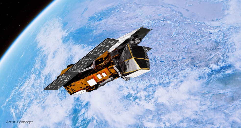 Ilustração mostra o telescópio espacial Neil Gehrels Swift, da Nasa, em órbita da Terra. — Foto: NASA/Goddard Space Flight Center Conceptual Image Lab