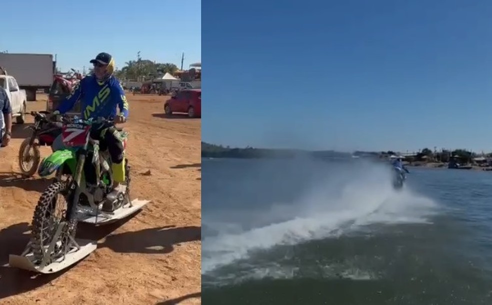 Motociclista "surfa" sobre águas do rio Xingu, no Pará — Foto: Redes sociais/Reprodução