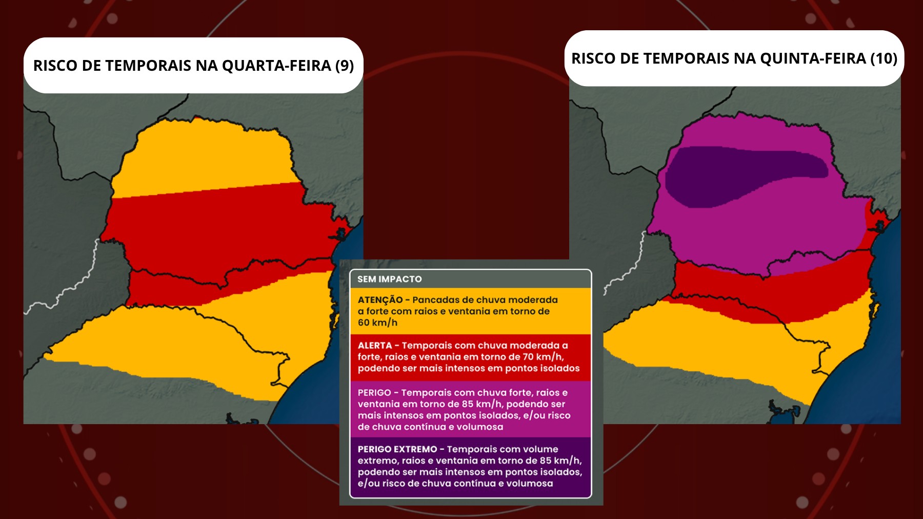 Paraná recebe alerta de tempestades, ventos de 85 km/h e chuva acima da média; saiba onde