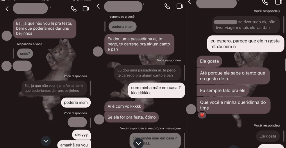 Conversas entre professor e aluna — Foto: Reprodução/Redes sociais