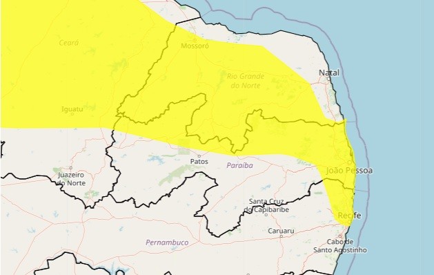 Inmet emite alerta de perigo potencial de chuvas intensas para João Pessoa e mais 120 cidades da PB