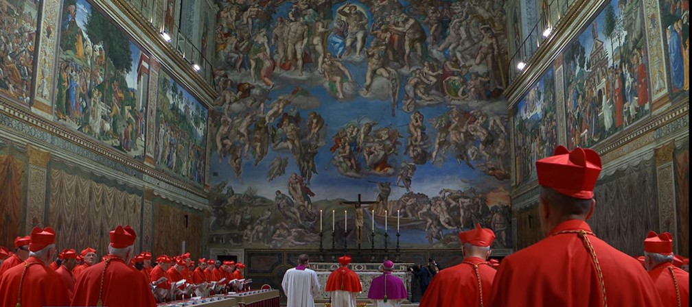 Os cardeais já posicionados em seus locais para o conclave — Foto: Vatican Media/Divulgação