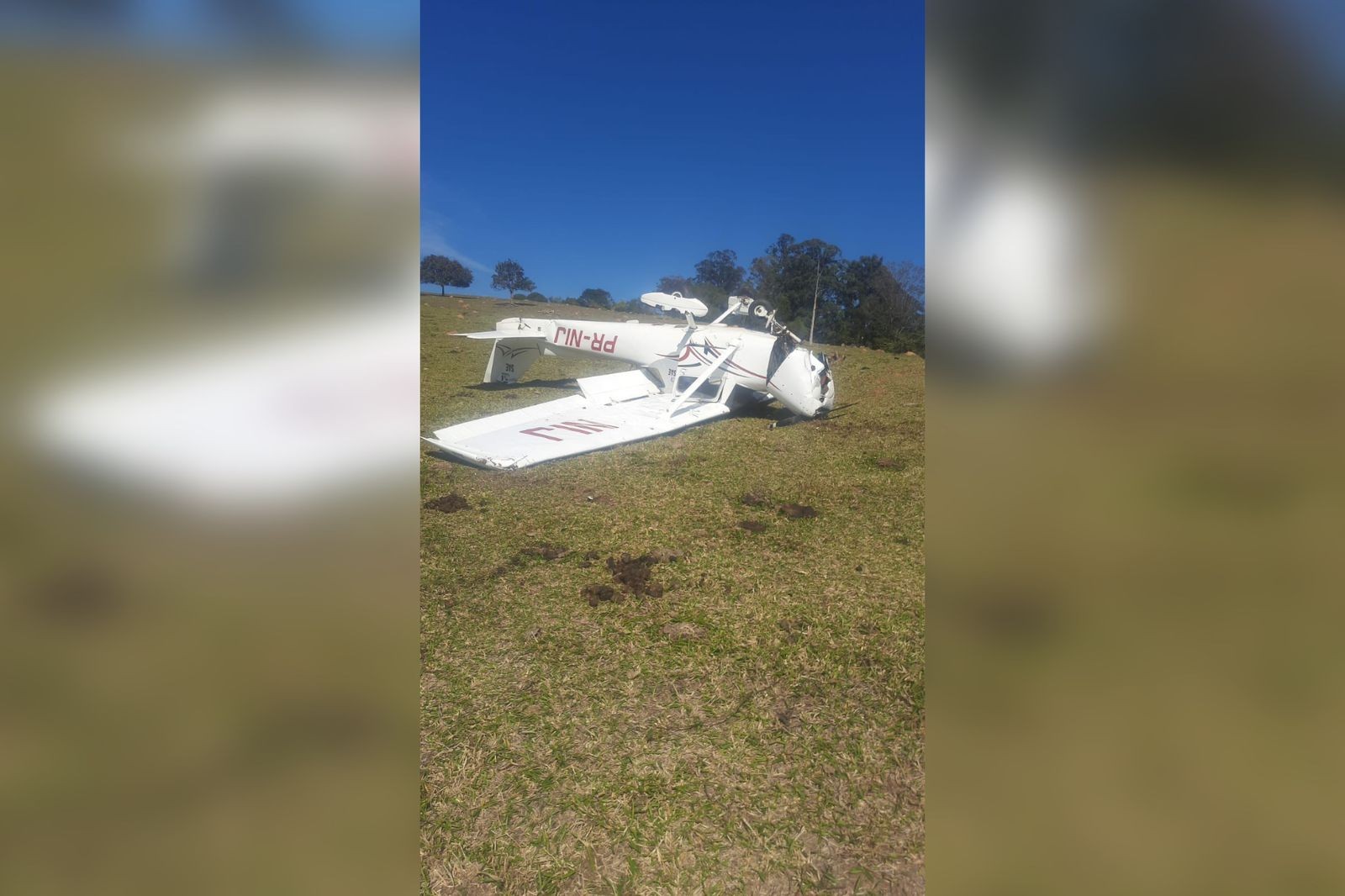Avião faz pouso de emergência e fica de 'barriga' para cima em área próxima à Serra do Japi em Jundiaí