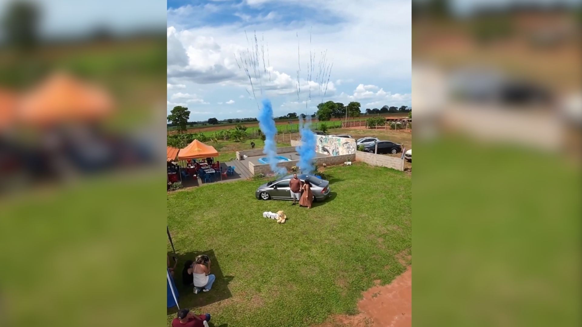 Casal apaixonado por automobilismo coloca bastão de fumaça colorida em carro para chá revelação do 1º filho: 'Realizamos dois sonhos'