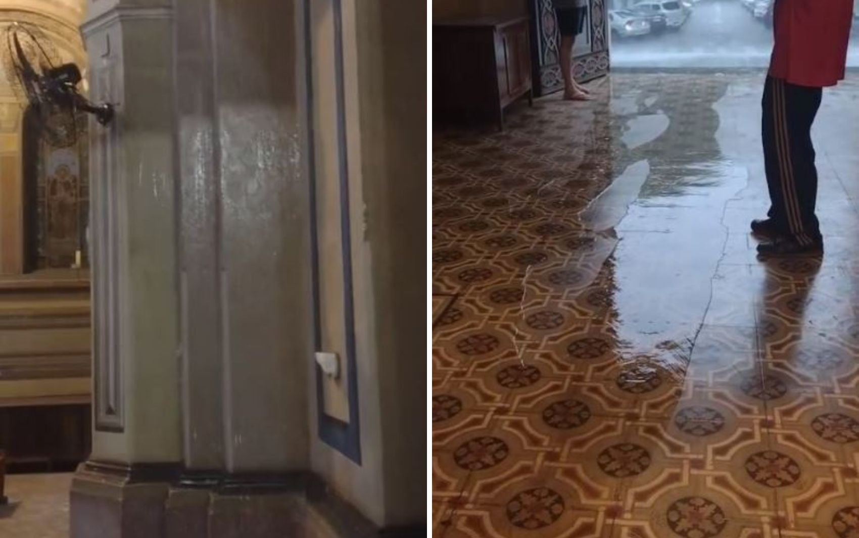 Água da chuva forma ‘cachoeira’ em paredes de Catedral de Ribeirão Preto
