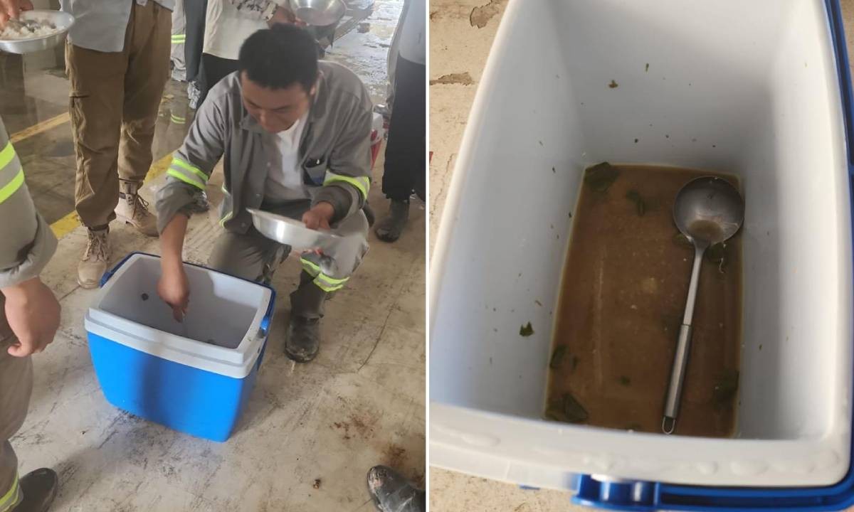 Comida em cooler, operários descalços e pias entupidas: imagens mostram condições de trabalho em obra da BYD na Bahia