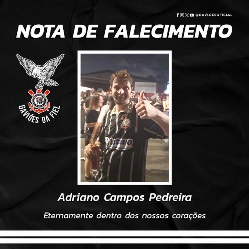 Torcida Gaviões da Fiel publicou uma nota de falecimento do publicitário. — Foto: Reprodução