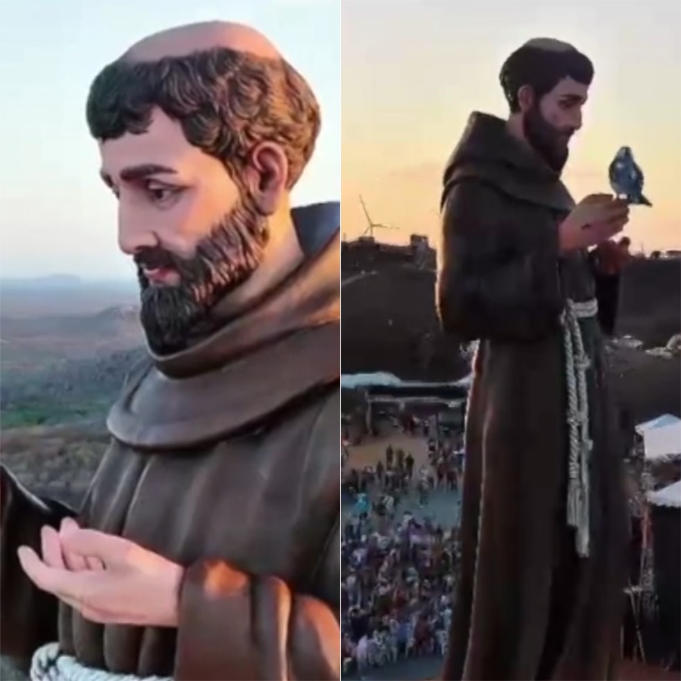 Imagens da estátua de São Francisco de Assis, inaugurada em Riachuelo (RN) — Foto: Bruno Dias/JF Drone