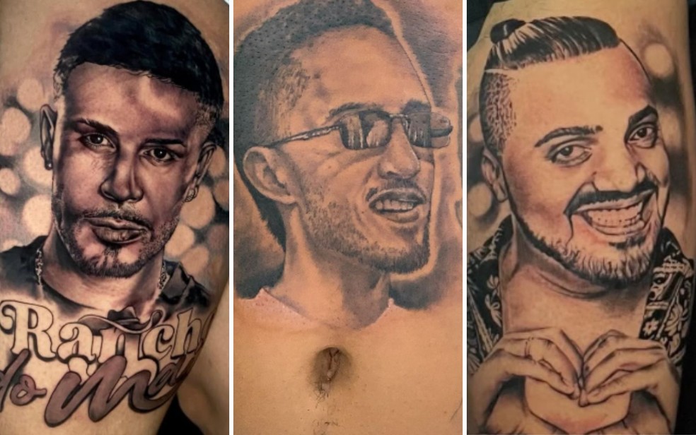 Tatuagens de Carlinhos Maia, Grelo e Tirullipa feitas por Carlos — Foto: Reprodução/Instagram de Carlos Pereira