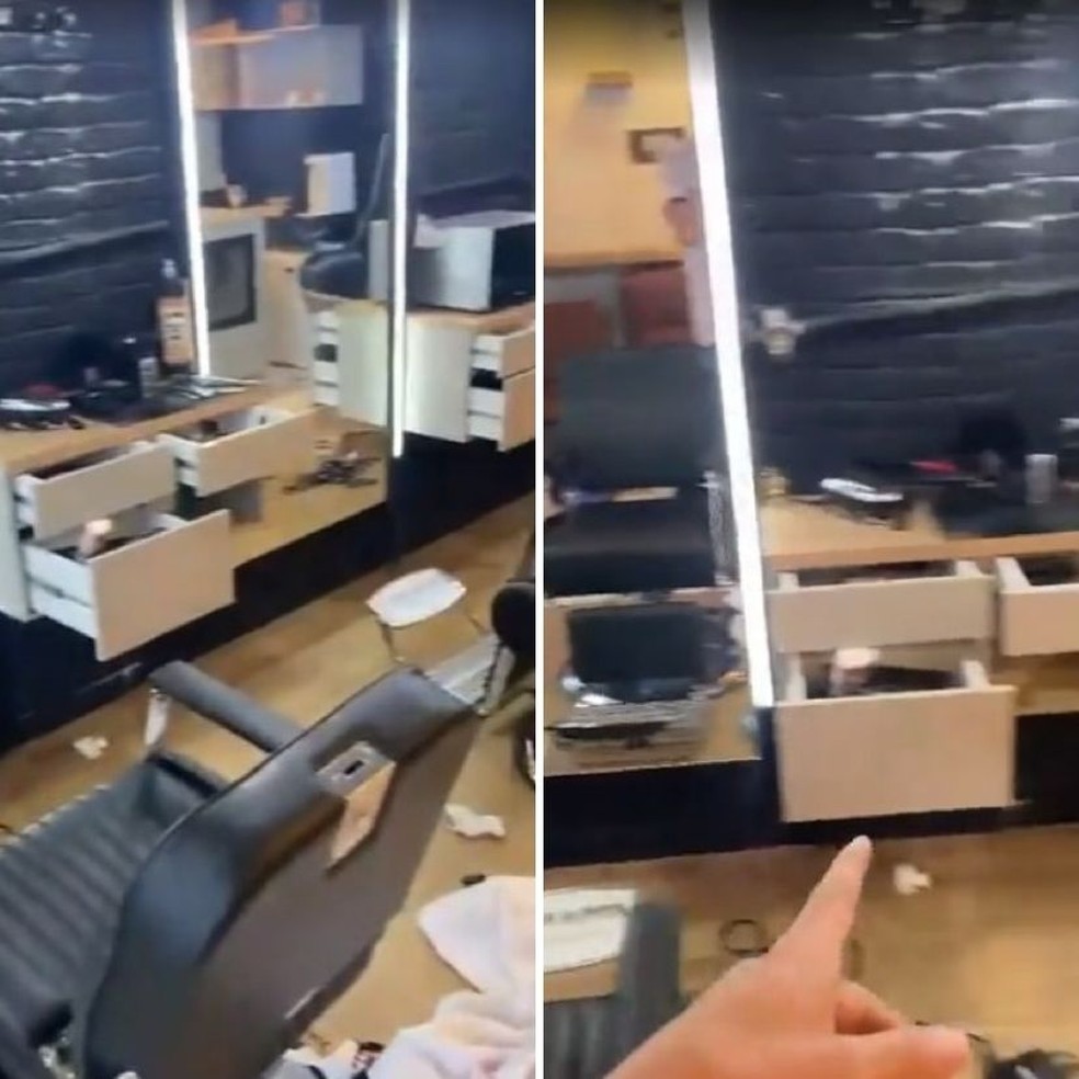 Assaltante deixou barbearia revirada — Foto: Arquivo pessoal