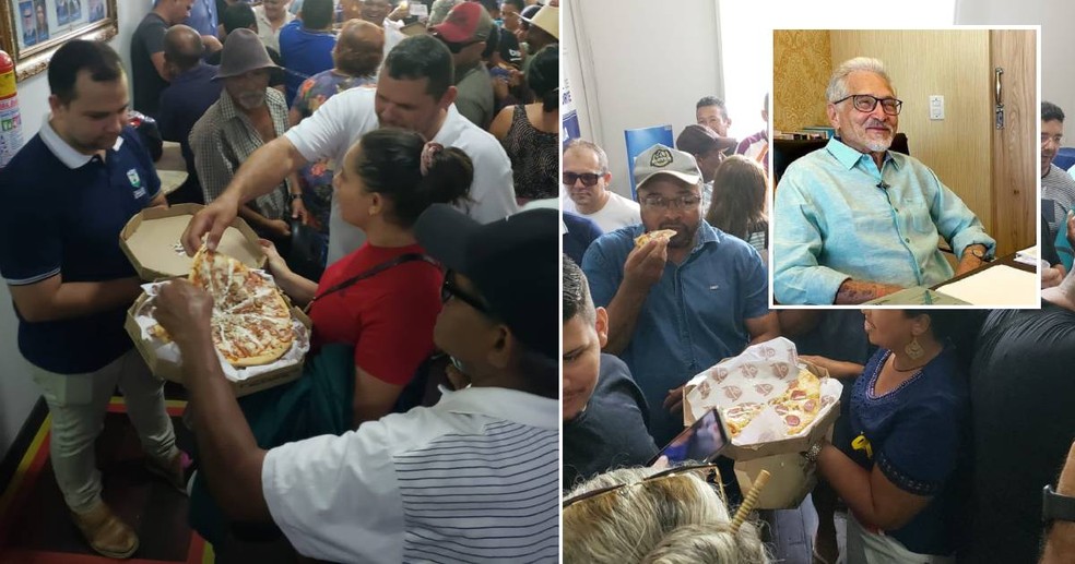 Moradores e oposicionistas comeram pizza na Câmara de Vereadores de Limoeiro do Norte como forma de protesto — Foto: Reprodução