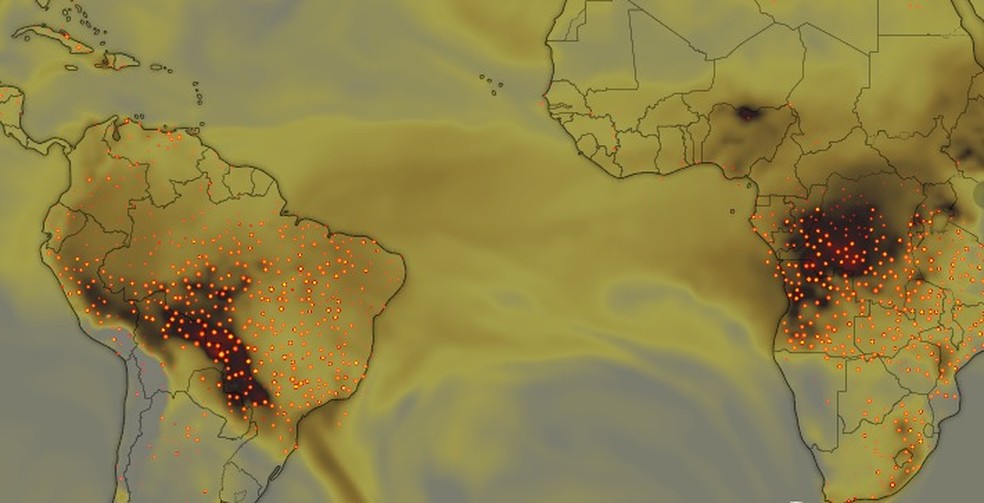 De acordo com a Fundação Cearense de Meteorologia e Recursos Hídricos (Funceme), a presença de fumaça acontece devido a ocorrência de queimadas na região Amazônica, no Pantanal e de forma pontual em outras regiões. — Foto: Reprodução