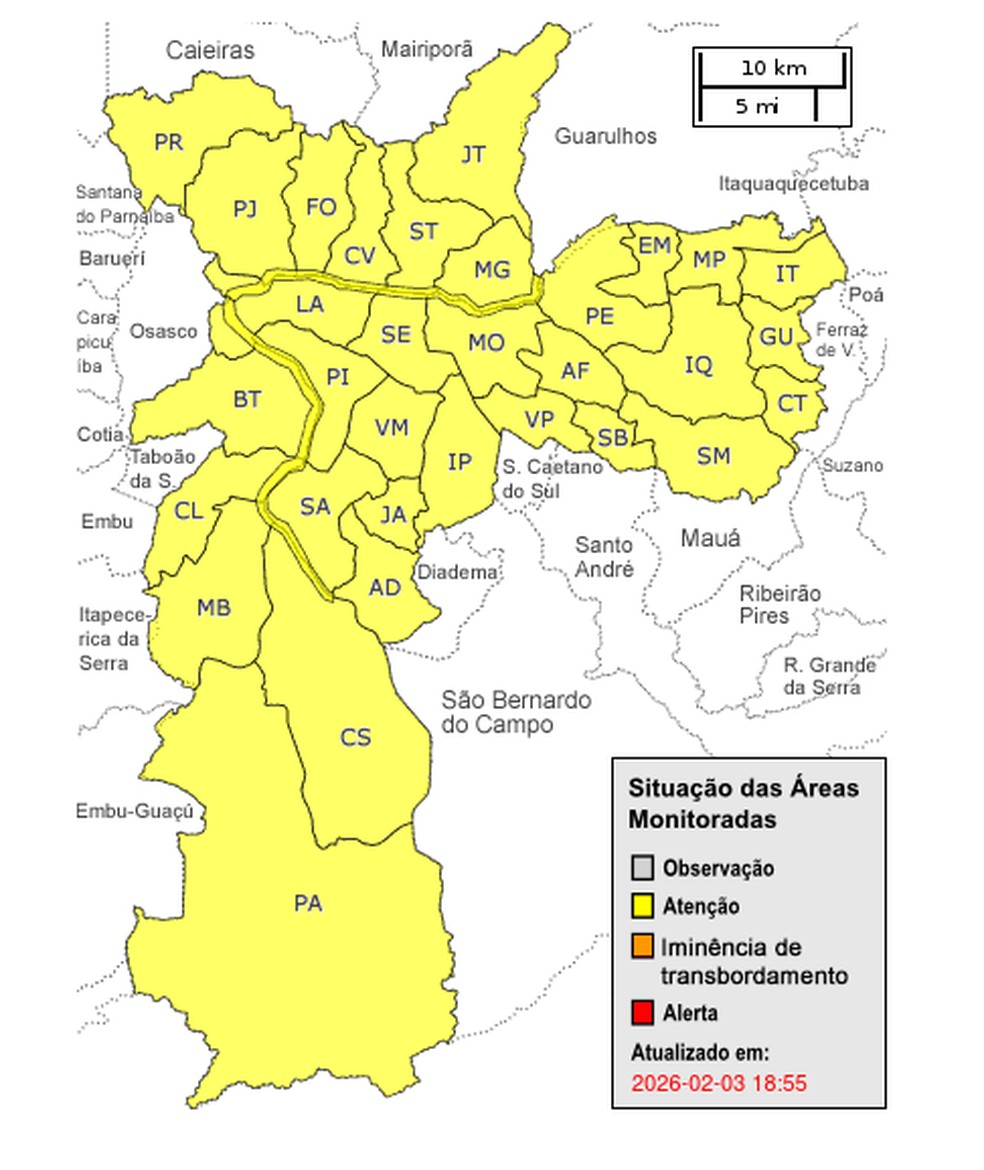 Estado de atenção em SP — Foto: Reprodução