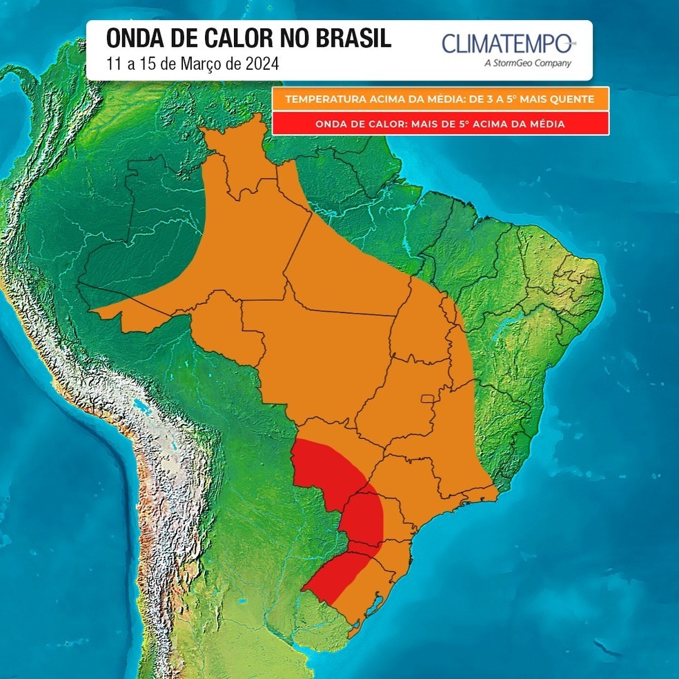 Terceira onda de calor de 2024 no Brasil. — Foto: Climatempo/Reprodução