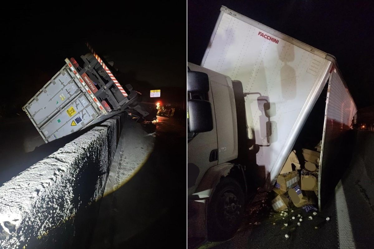 Engavetamento entre carretas interdita Rodovia Anchieta e deixa motorista ferido