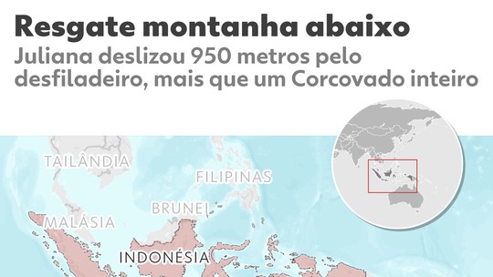 Socorristas da Indonésia montam acampamento em penhasco perto de onde Juliana Marins está após cair durante trilha