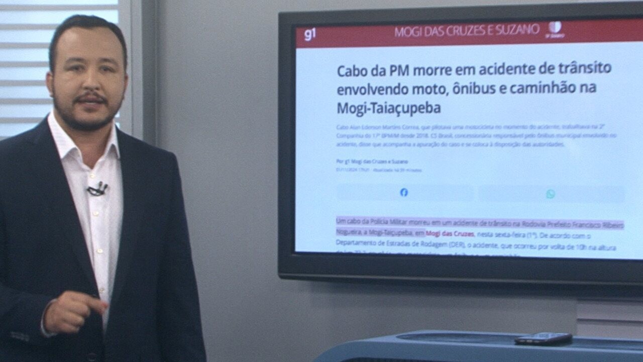 Cabo da PM morre em acidente de trânsito envolvendo moto, ônibus e caminhão na Mogi-Taiaçupeba