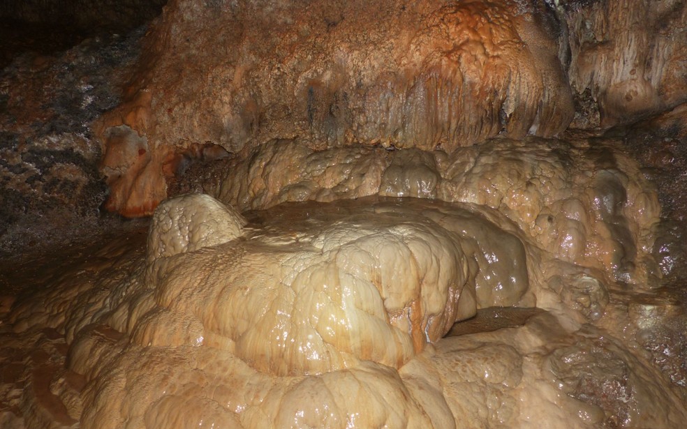 Durante visita, especialista detalha formações rochosas na Gruta de Bacaetava — Foto: g1/Arquivo