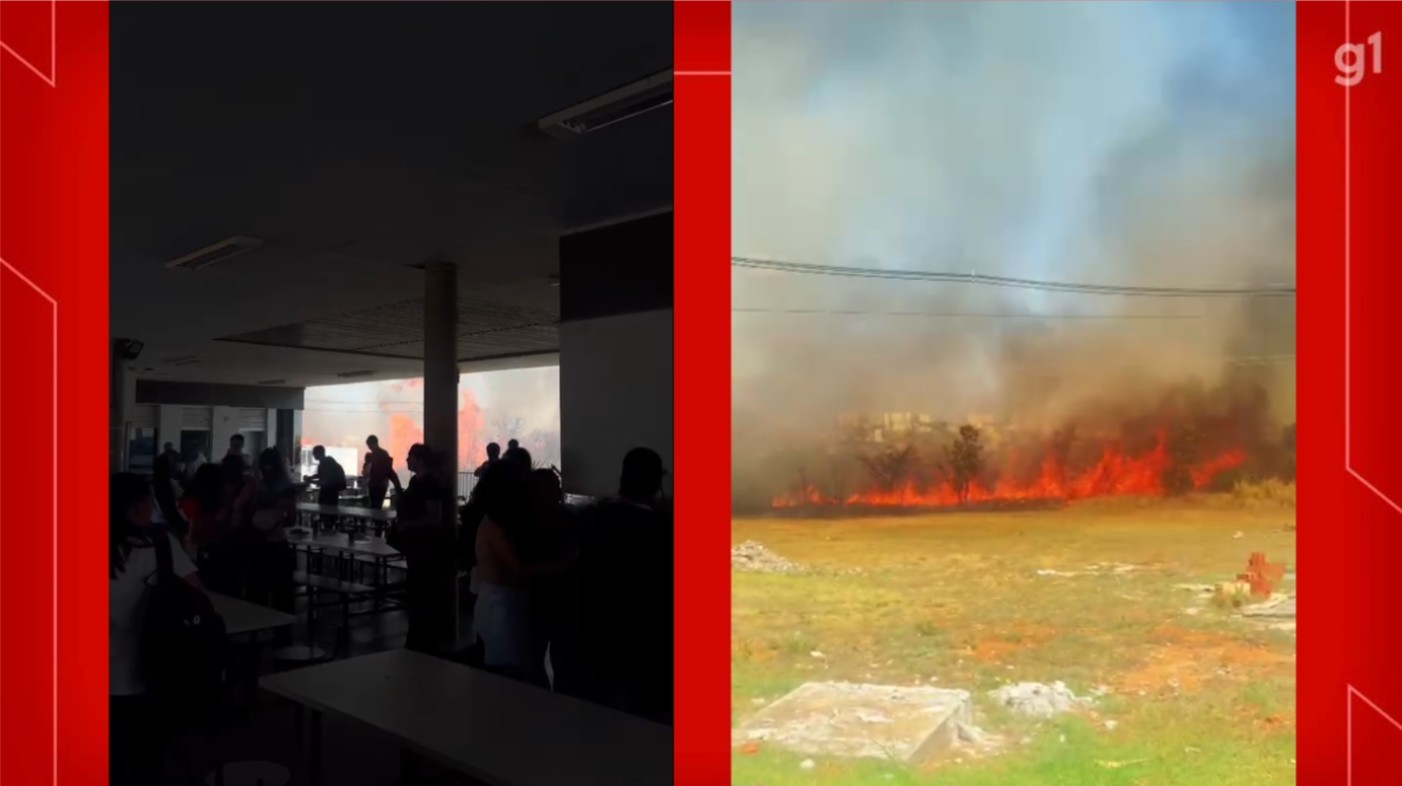 VÍDEO: UnB suspende aulas no campus de Ceilândia após incêndio em vegetação
