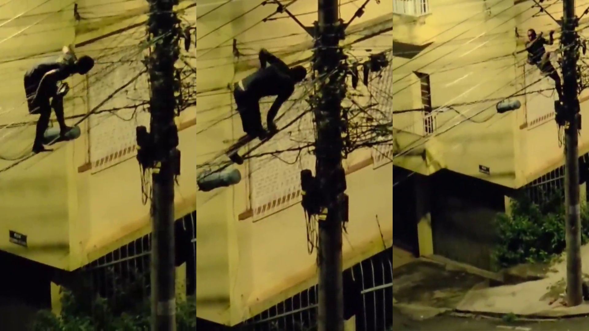 VÍDEO: homem se equilibra em cabos da rede elétrica para furtar fios de cobre em BH