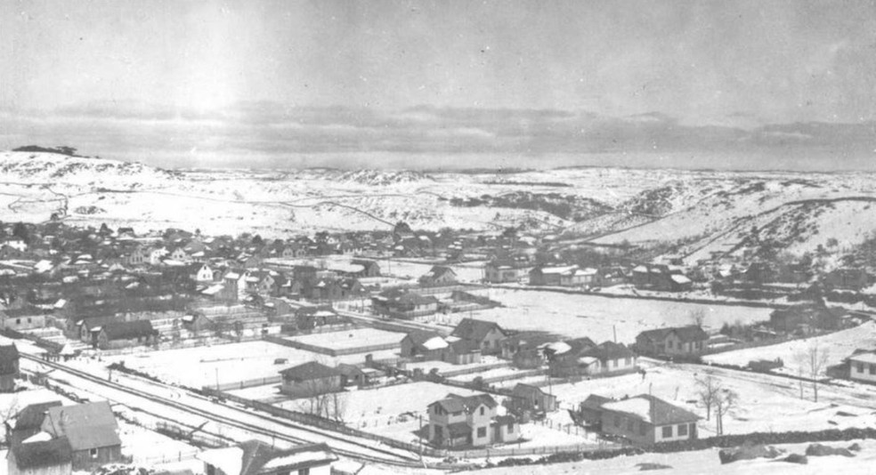 São Joaquim ficou coberta pela neve em 1957 — Foto: Bampi/Divulgação