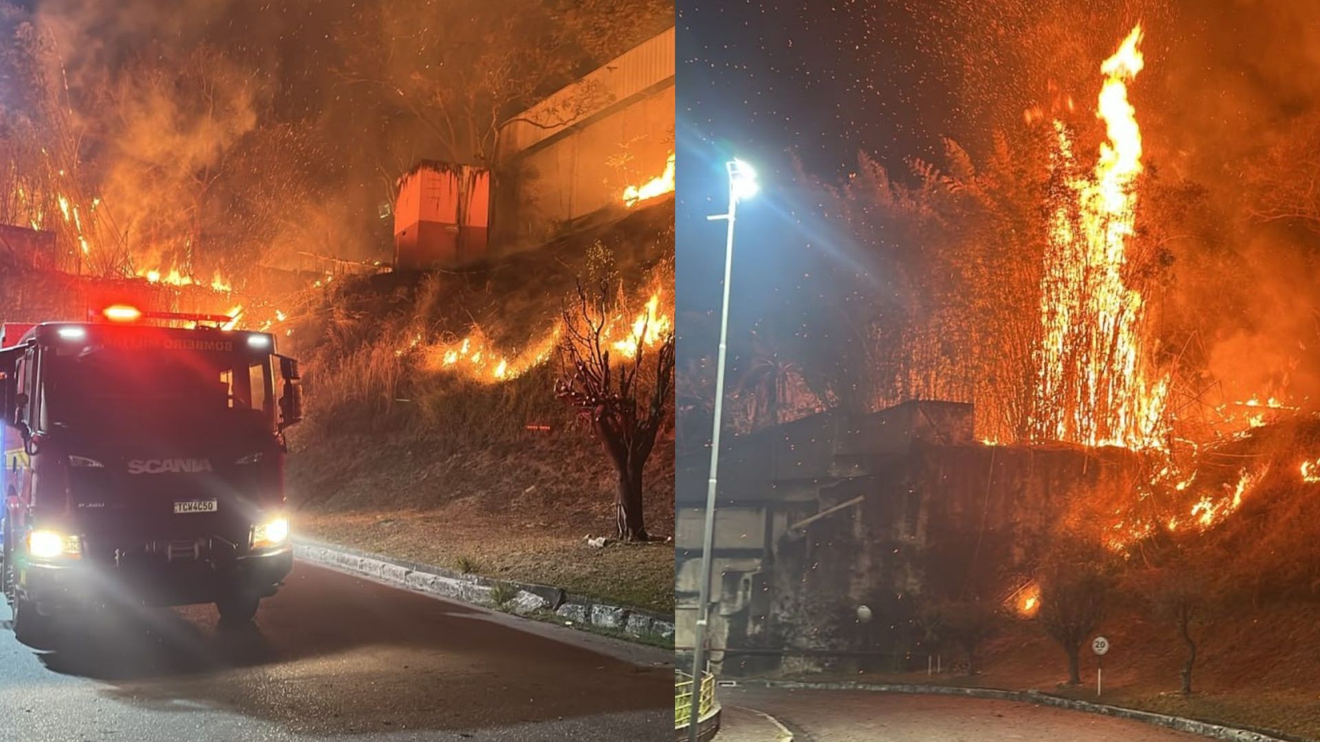 Incêndio se espalha por terreno abandonado e ameaça casas na Vila Sumaré, em BH
