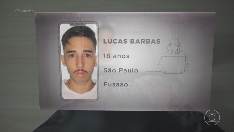 Lucas Barbas, conhecido pelo apelido Fusaao, foi preso por envolvimento com quadrilha que obtinha senhas de sites públicos. — Foto: TV Globo/Reprodução