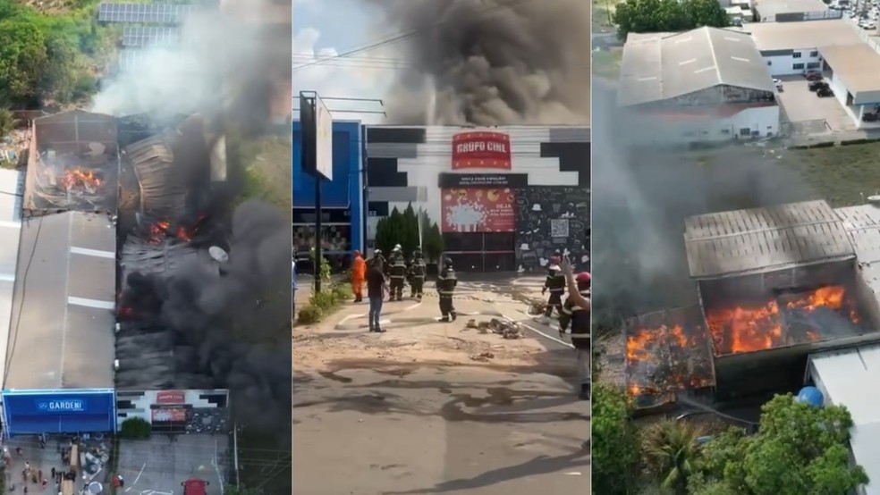 Incêndio destrói cinema e loja de móveis em Santa Inês — Foto: Reprodução/Redes Sociais