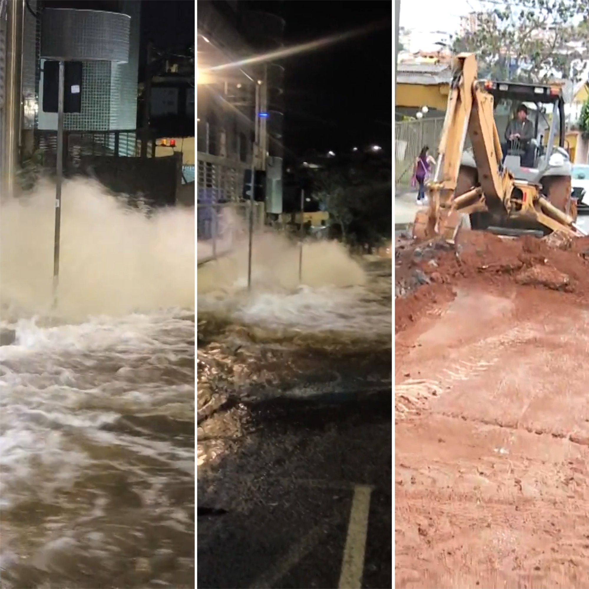 Vazamento de água alaga rua e abre cratera no Barreiro, em BH; VÍDEO