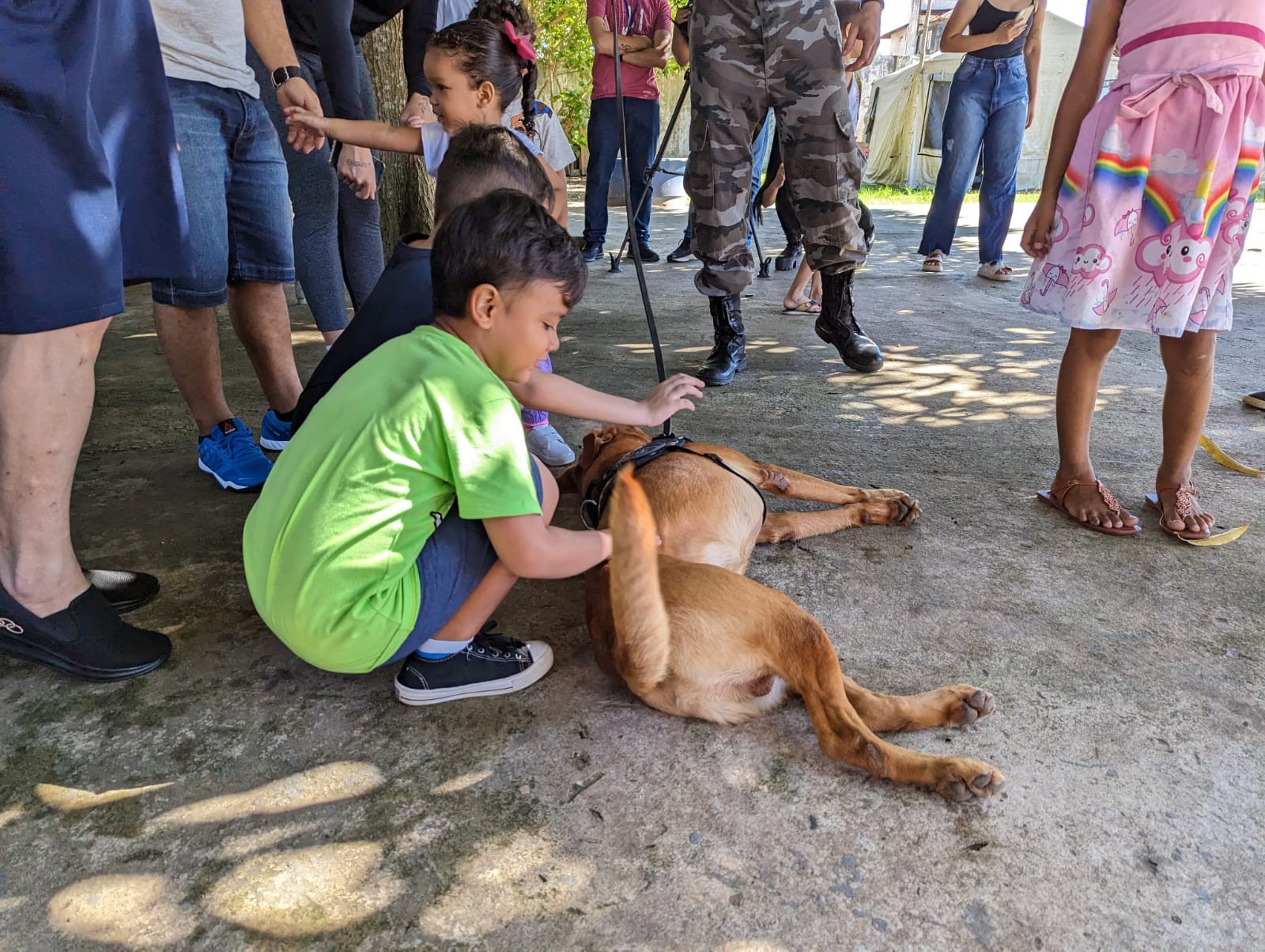 Crianças autistas participam de sessão de terapia com cães do Bope em Macapá