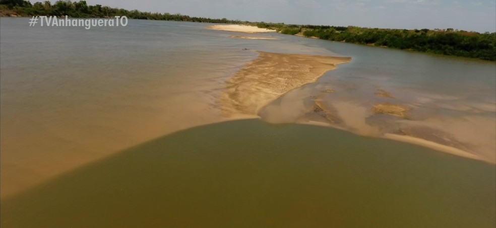 Rio Araguaia está com a vazão menor — Foto: TV Anhanguera/Reprodução