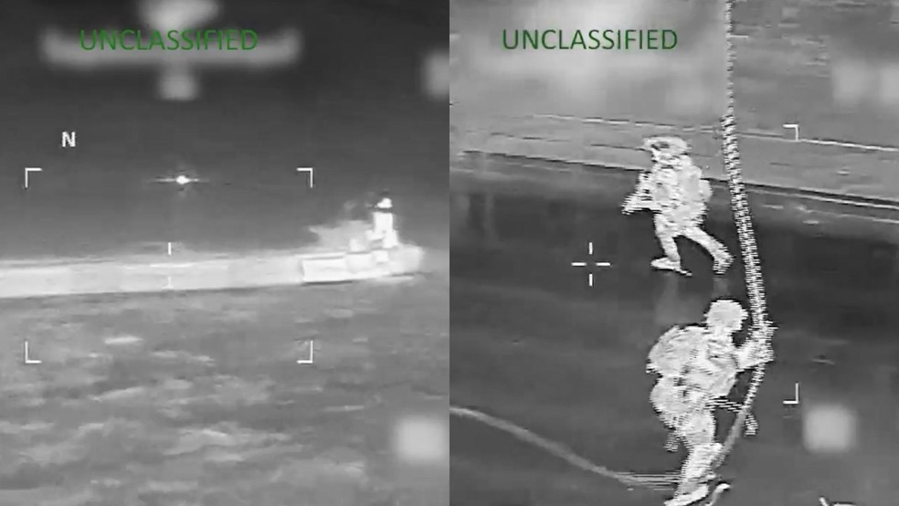 Exército dos EUA apreende petroleiro Veronica, ligado à Venezuela, no mar do Caribe em 15 de janeiro de 2026. — Foto: Divulgação/Comando Sul do Exército dos EUA