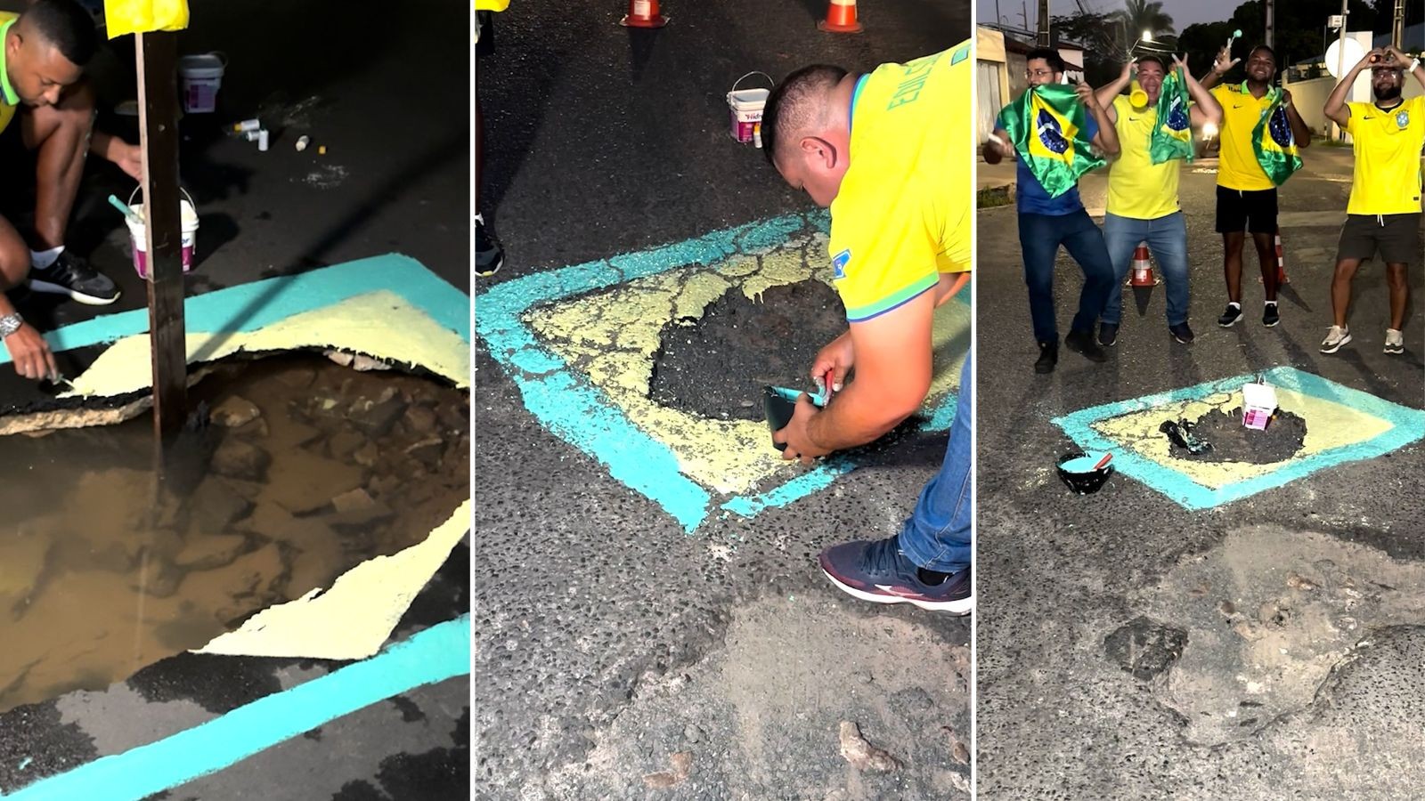 Vídeo: moradores pintam bandeira do Brasil em buracos de Teresina: 'uma forma de protesto'