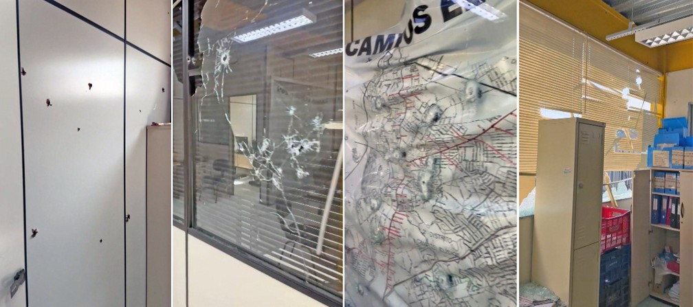 Marcas de tiros no interior da 60ª DP (Campos Elíseos) — Foto: Reprodução/TV Globo