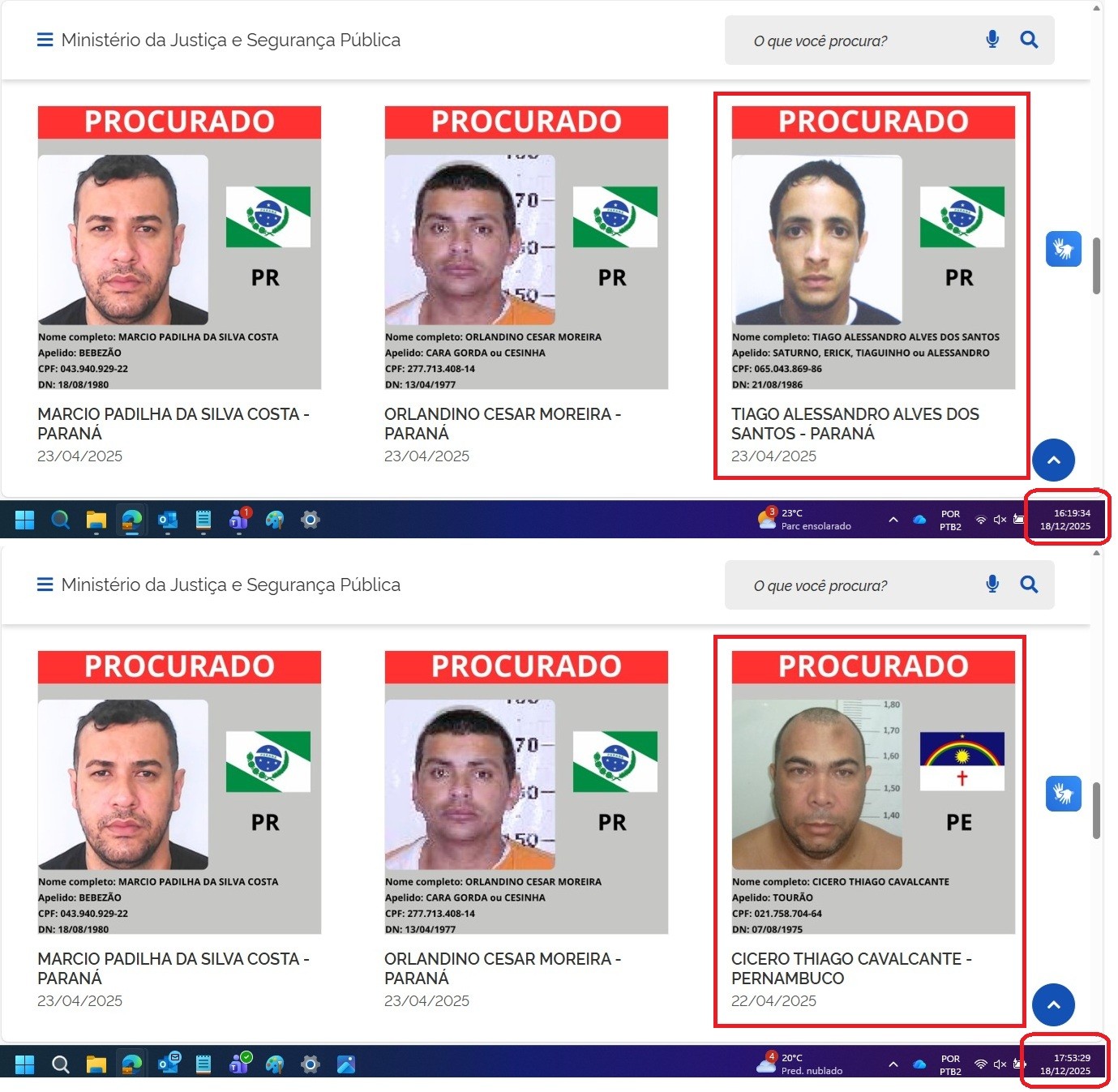 Criminosos mais procurados do Brasil respondem por homicídio, tráfico de drogas, organização criminosa e roubo